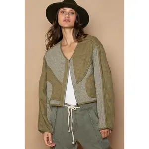 Quilted Knit Viding Detail Knit Patch Jacket
