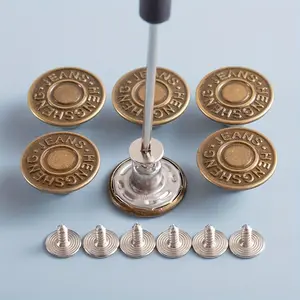 40-Piece 17mm Adjustable No-Sew Removable Metal Jean Snap Buttons Kit - Rivets & Screwdrivers Included for Jeans Repair & Replacement