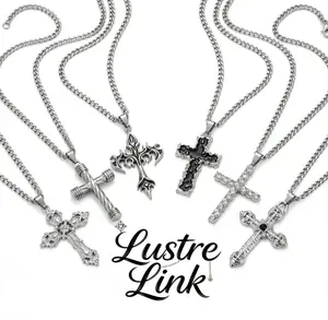 Vintage Cross Design Pendant Necklace, Stainless Titanium Retro Steel 6-Piece Unisex Jewelry Set – 23-Inch Chain, 2x5-Inch Pendant for Christians, Punk Enthusiasts