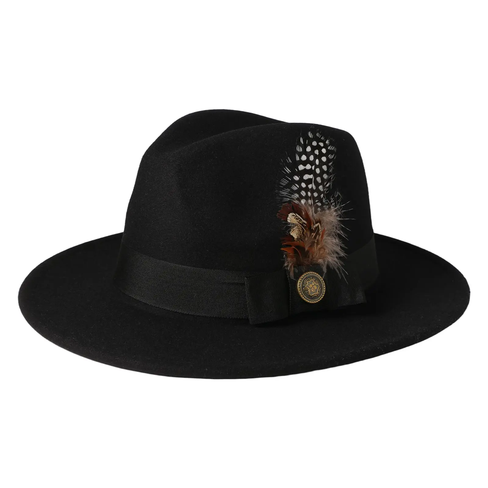 OIDEA Wide Brim Fedora Hat with Feather Accent, Unisex Jazz Hat in Classic British Style, Cotton Blend, 4 Colors