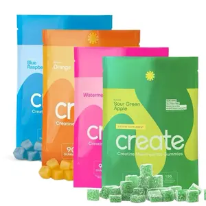 Create Creatine Monohydrate Gummies Supplement for Men & Women - 90ct 4-Pack Sour Green Apple Raspberry Orange Watermelon Flavors Fitness Dietary Edible Healthcare Vitamin