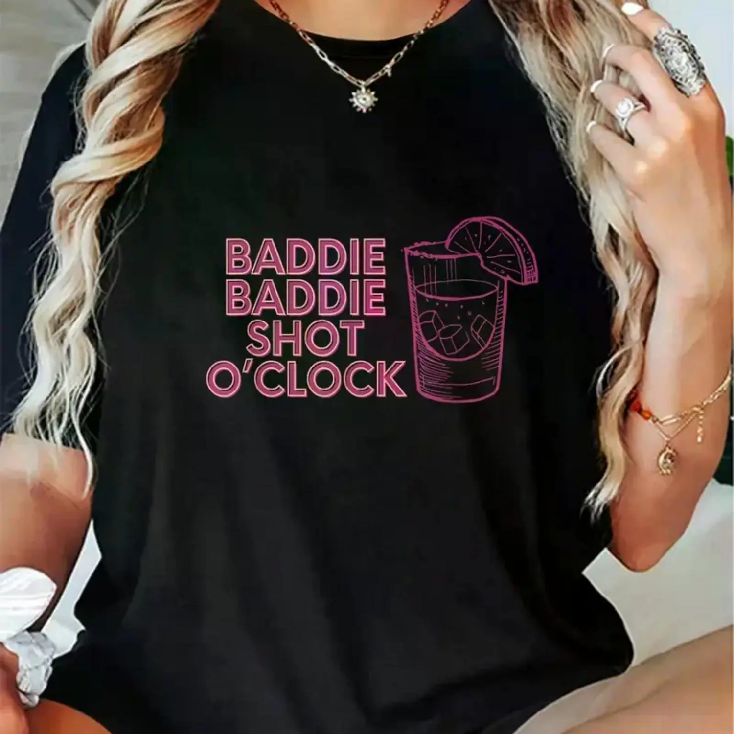 "100% Cotton Baddie Shot O'Clock Drinking T-Shirt for Trendsetters"