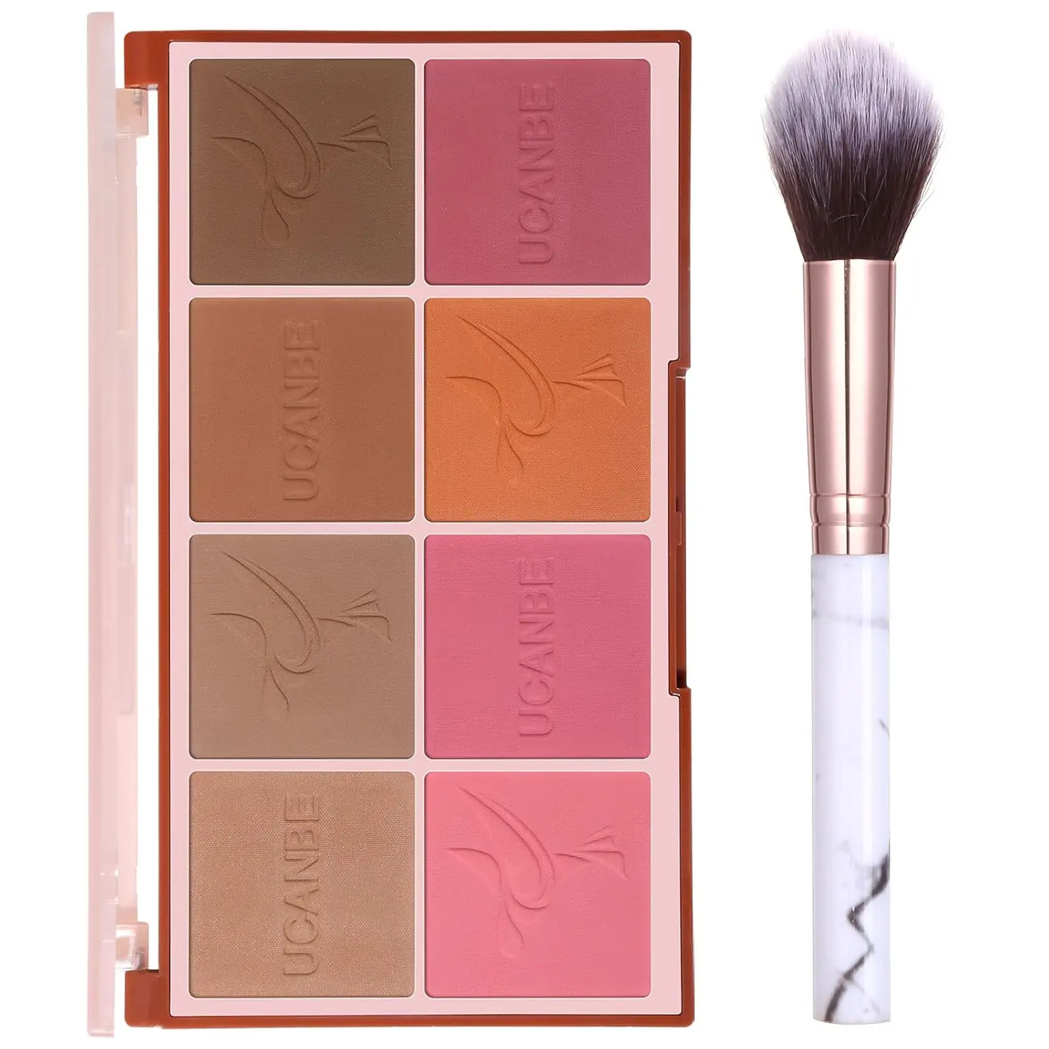 8-Color Face Matte Blush Palette with Brush - Buildable Blusher & Contour Bronzer Pressed Powder Makeup Palette for Women (01 Matte) Compact Case