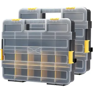 Stackable Plastic Toolbox Organizer, Interlocking Small Parts Organizer, Compartment Toolbox for Screw,Nail,Hardware, 2PCS