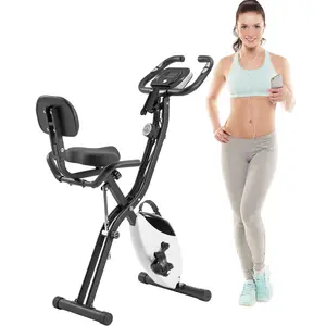 Dufominc Folding Exercise Bike - Upright & Recumbent X-Bike with 16-Level Adjustable Resistance, Arm Bands, Backrest, White Metal Home Workout Gear