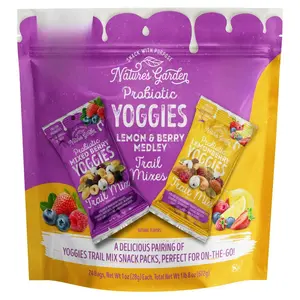Nature's Garden Probiotic Yoggies Trail Mix Multipack 24oz Lemonberry & Mixed Berry Yogurt Covered Fruit Nut Snack High Fiber Gluten-Free No Artificial Flavors Colors Variety Pack