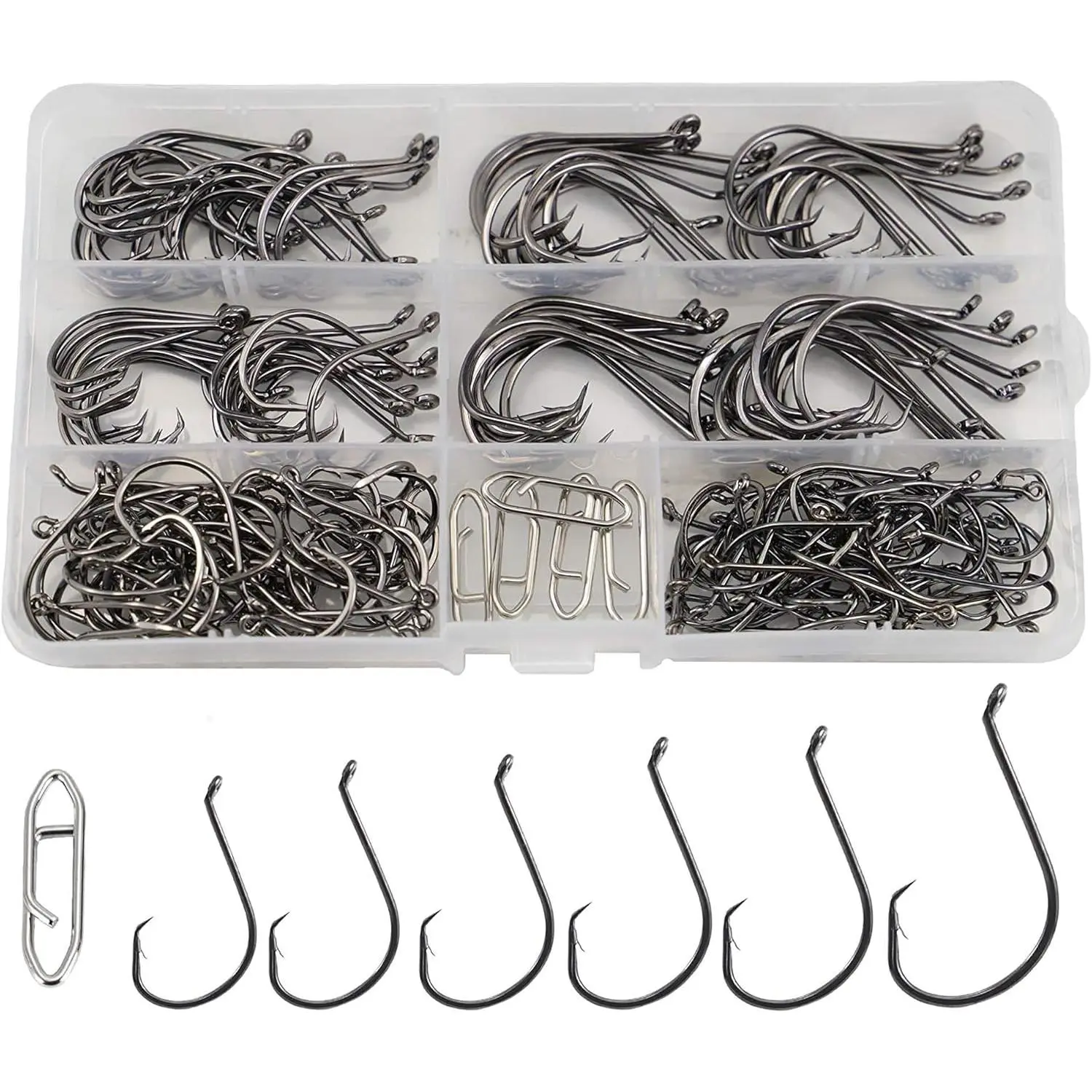 185-Piece Fishing Accessories Kit - Forged Steel Octopus Circle Hooks in 6 Sizes with Clips, Catch & Release Design for Saltwater & Freshwater