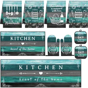 10 Pcs Teal Turquoise Kitchen Decor and Accessories Set Including 4 Dish Towels Kitchen Rugs 2 Oven Mitts 2 Pot Holders, Ideal for Cooking Baking BBQ, Great Gifts for Women Mom Housewarming