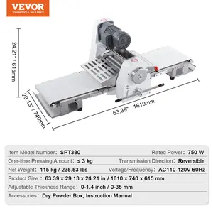 VEVOR Commercial Dough Sheeter Machine, 15.7-Inch Reversible Puff Pastry Sheeter and Fondant Roller, Electric Dough Roller 0-1.4 Adjustable Thickness, Folding Dough Sheeter for Bakeries, Pastries