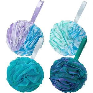 Loofah Sponge 75g/Piece Exfoliating Bath Sponge Body Scrubber Set of 4 Flower Colors (Large, Green-Purple) Personal