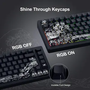 Liu Fei Digital 129-Key PBT Dye-Sublimated Keycap Set - Cherry Profile, Double Shot, Wave of Kanagawa Design with Side Print for Mechanical Keyboard