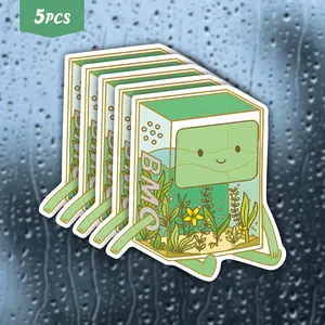 5Pcs Terrarium BMO Waterproof Vinyl Sticker, Adventure Time Nature Self-Adhesive Decal, Suitable For Water Bottles, Laptops, Journals, Ideal For Adventure Time Fans, Plant Lovers And Cute Aesthetic Enthusiasts