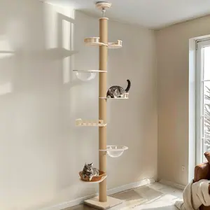 Veehoo Floor to Ceiling Cat Tree 106-123 Inch Adjustable Sturdy Tall Cat Tower with 4.3" Thickened Scratching Posts for Indoor Cats Multi-Level Playhouse