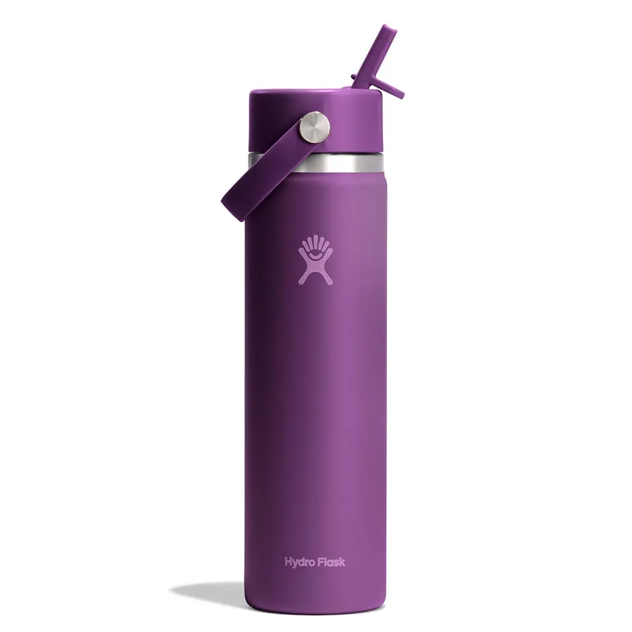 Hydro Flask 24 oz Wide Mouth Insulated Refillable Water Bottle - Flex Straw Lid, Portable Hydration Solution, Leakproof Sealed, BPA-Free, Tasteless, Travel-Friendly, Ice-Retaining Kitchenware Drinkware, Ice Cubes Compatible, Insulation