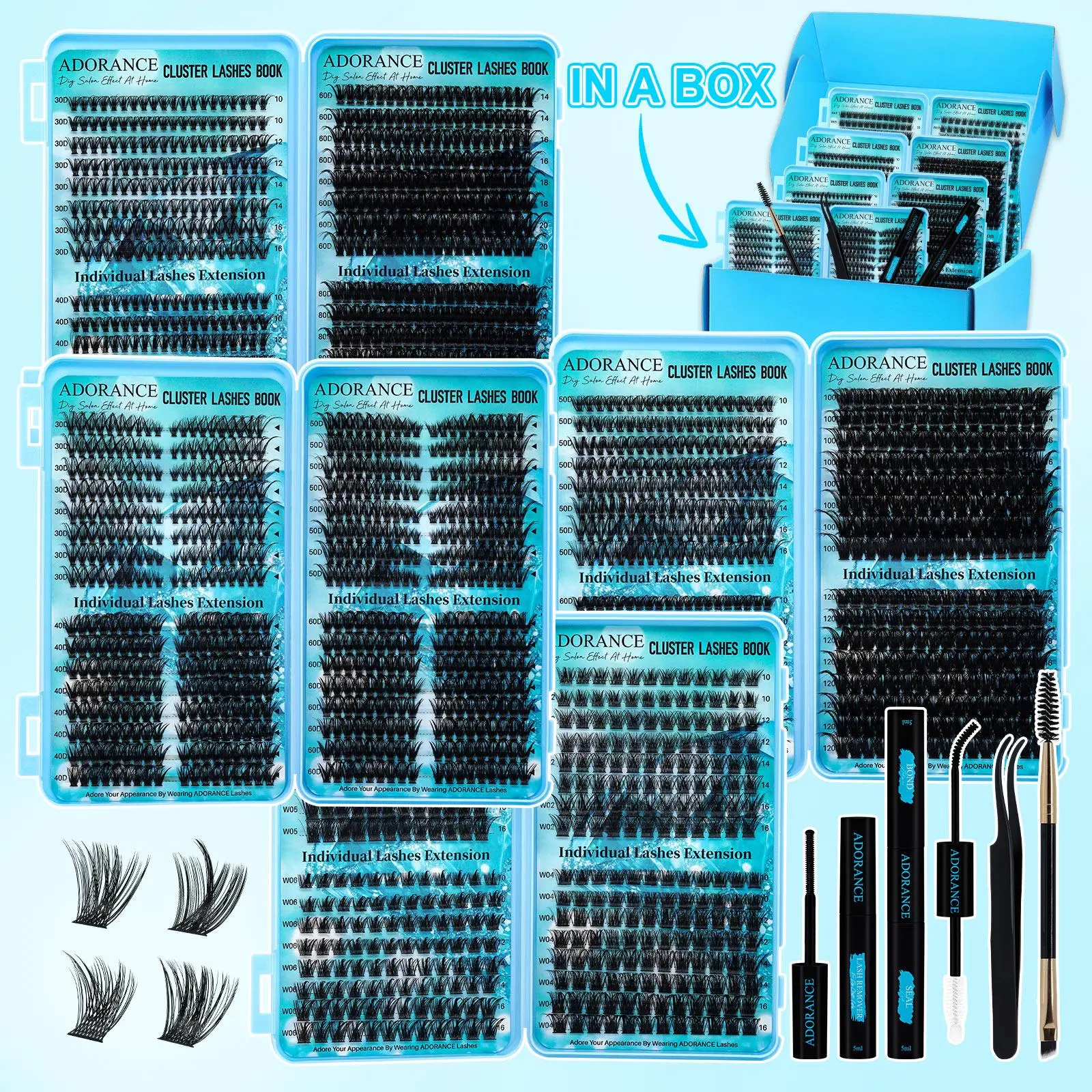 2208PCS Lash Clusters D Curl 15 Styles Mixed 10-16mm/14-20mm Mega Volume Cat&Doll Lashes Wispy Lashes Individual Eyelashes Kit with BOND&SEAL Lash Remover Tweezers and Brush, Perfect for Beginners & Proficient, DIY at Home Easily, Easy Apply for Makeup
