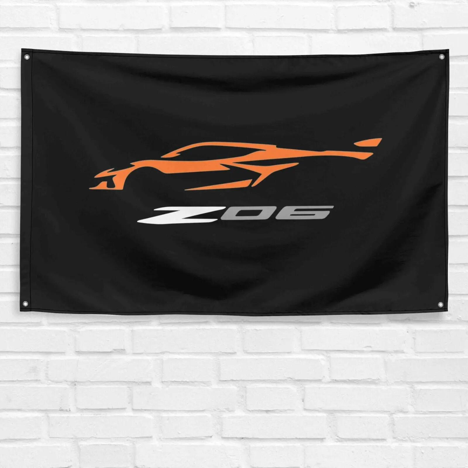 Unbranded Handmade Corvette Z06 3x5 ft 4 oz Durable Single Sided Vibrant Polyester Banner - Birthday Party Decor, Man Cave Garage Wall Hanging Backdrop, Car Enthusiast Gift for Dad
