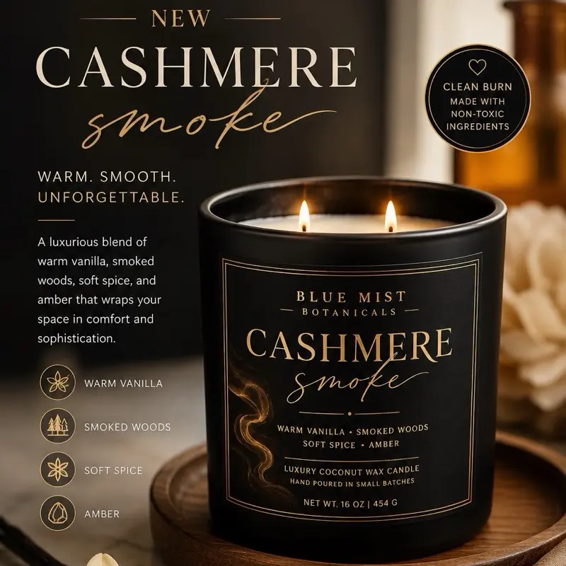 Luxury Cashmere Smoke Scent Double-Wick Candle, Home Decor Candle