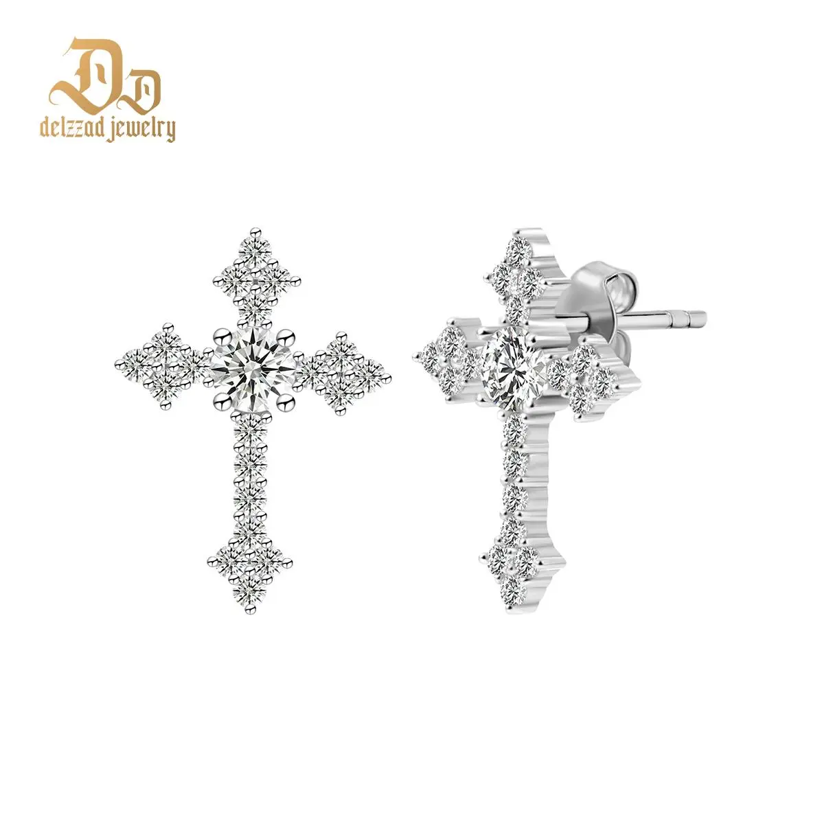 Delzzad S925 Cross Prong Stud Earrings Lab-Created Moissanite Stud Earring Moissanite Jewelry Perfect Birthday Mother’s Day Christmas Gift for Men Women Wedding Set