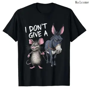 Men's Funny I Don't Care Mouse and Donkey Graphic T-Shirt 180g Cotton Vintage Loose Short Sleeve Crew Neck Casual T-Shirt Machine Washable Humor Design