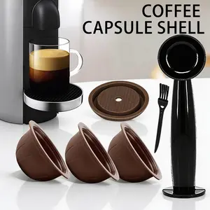 Reusable Silicone Coffee Capsules Set, Reusable Filter 150ML/230ML Fillable, Includes Presser & Brush, Compatible with Vertuo Series Coffee Machines, Kitchen Gadgets