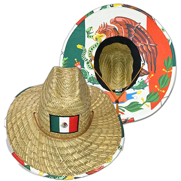 Handcrafted Unisex Mexico Flag Straw Hat, Sombrero de Paja, with Wide Brim for Sun Protection Durable Outdoor Hat