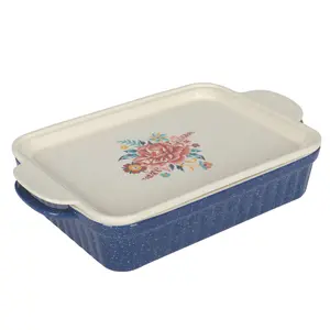 Keepsake Floral 9" X 13" Ceramic Baking Dish with Platter Lid - Durable Stoneware, Dishwasher Safe, Includes Matching Lid for Versatile