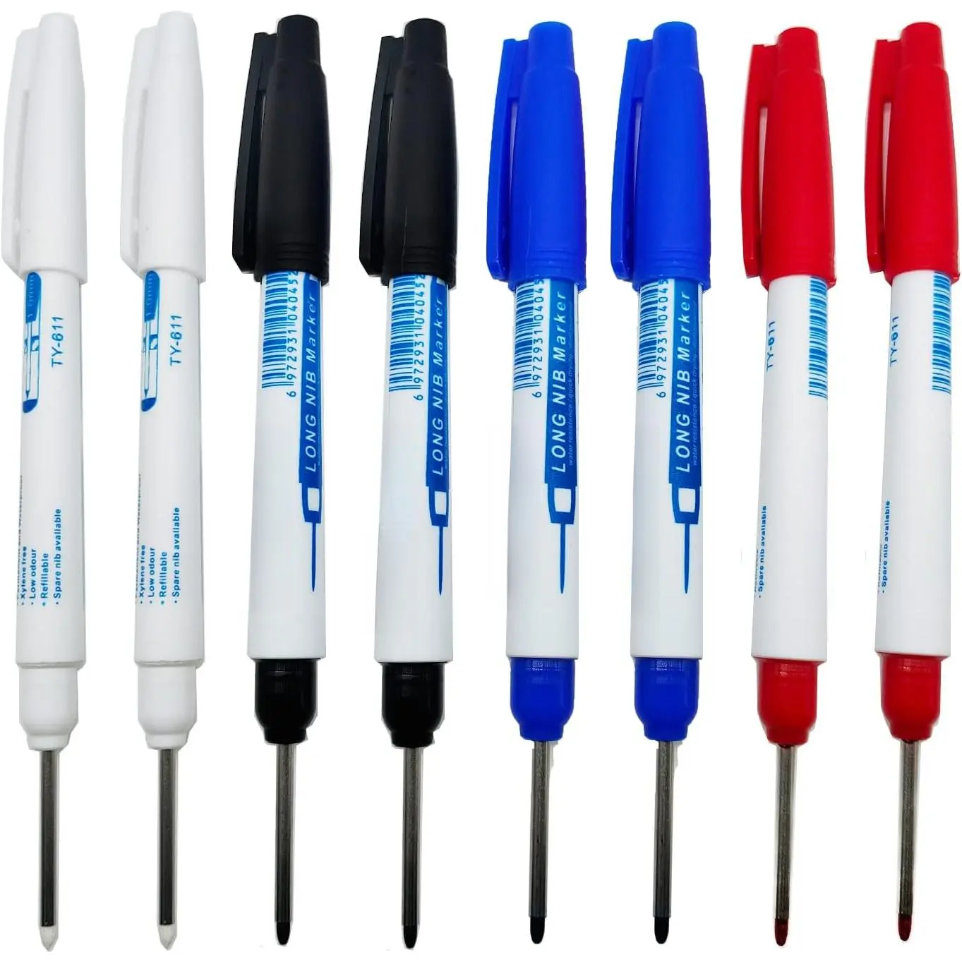 8-Piece Long Nib Markers - Fade-Proof, Waterproof Felt Tip, 30mm Extended Nib Deep Hole Scribers for Woodworking, Furniture Decoration, DIY Projects Marking | Tools & Hardware Specialty Hand Tools