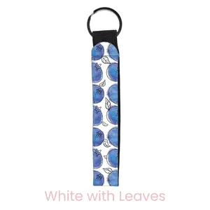 abbyrose Blueberry Doodles Wristlet Key Chain White with Leaves