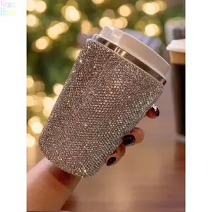 Luxury Bling Rhinestone 304 Stainless Steel Thermos, Large Capacity Stylish Insulated Water Bottle, Leak-Proof Portable Vacuum Flask, Sparkling Diamond Decor Travel Tumbler, Dual Wall Hot & Cold Retention, Reusable Drink Container, Ideal for Car Travel, O