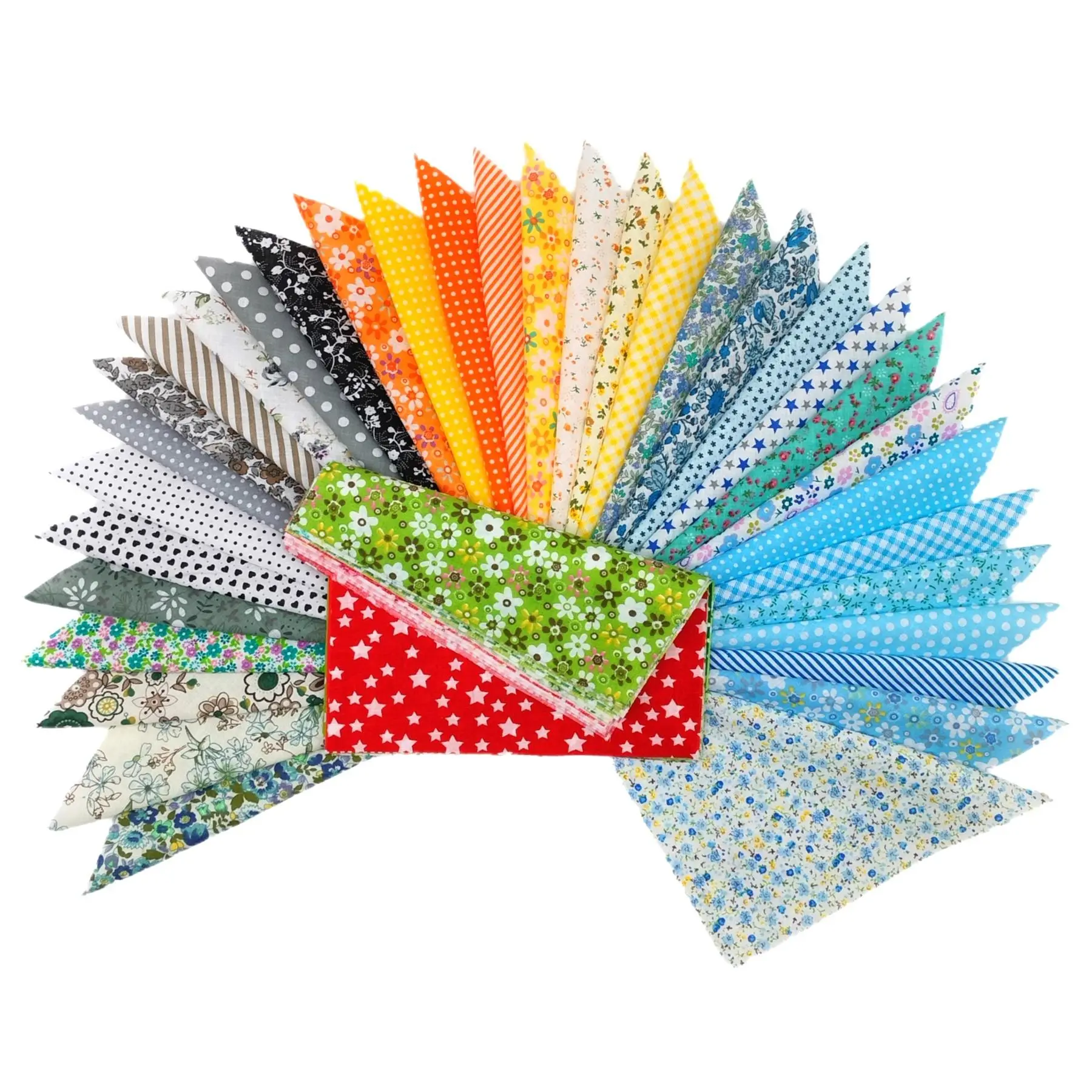 Dots & Stripes & Stars & Flowers Pattern Fabric Square, 50pcs Pre-cut Square Fabric, DIY Fabric for Doll Craft Quilting