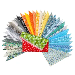 Dots & Stripes & Stars & Flowers Pattern Fabric Square, 50pcs Pre-cut Square Fabric, DIY Fabric for Doll Craft Quilting