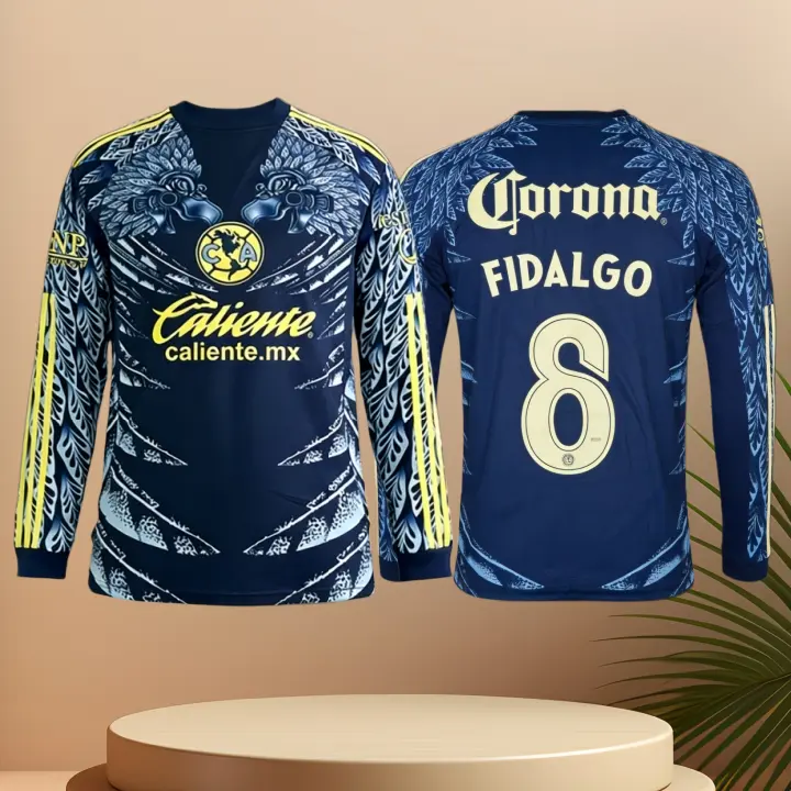 8# Fidalgo 25 26 MEX LIGA MX Club America Away Blue Long Sleeve Soccer Jersey Fans Version Breathable