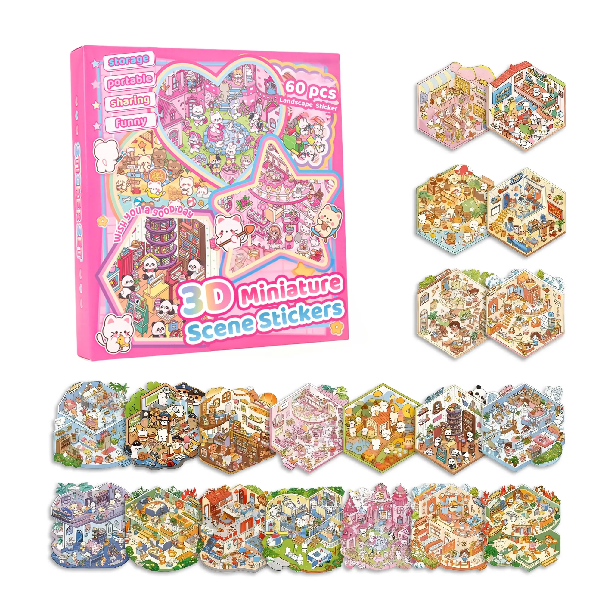 20 Sets DIY 3D Miniature Scene Stickers Craft Kit, Scrapbooking Stickers for Kids, Cute Make-Your-Own Shop House Box for Gifts, Stress Relief Therapy, Diy Craft Kit