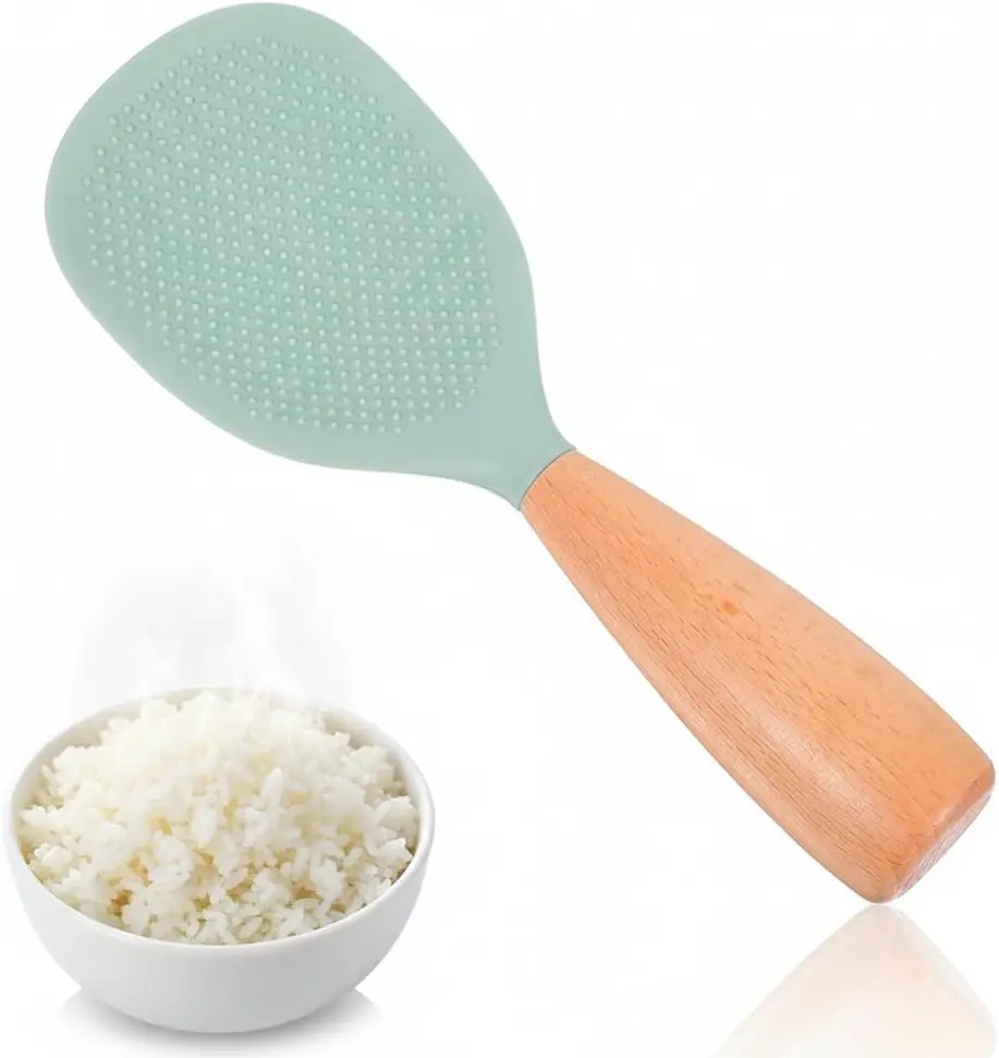 Silicone Rice Spoon Rice Paddle Kitchen Spoon for Daily Use Compact Scooper for Household Cooking Green 8.26 X 2.95 X 1.18In