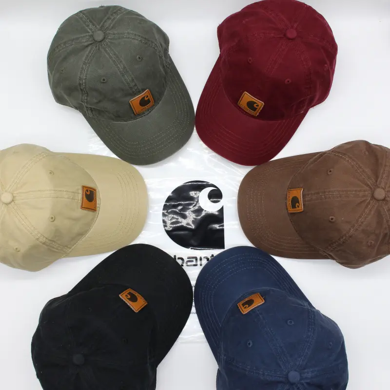 Carhartt Men's Canvas Cap, Leather-Label Embroidered Baseball Cap, Washed Vintage Curved-Brim Cap