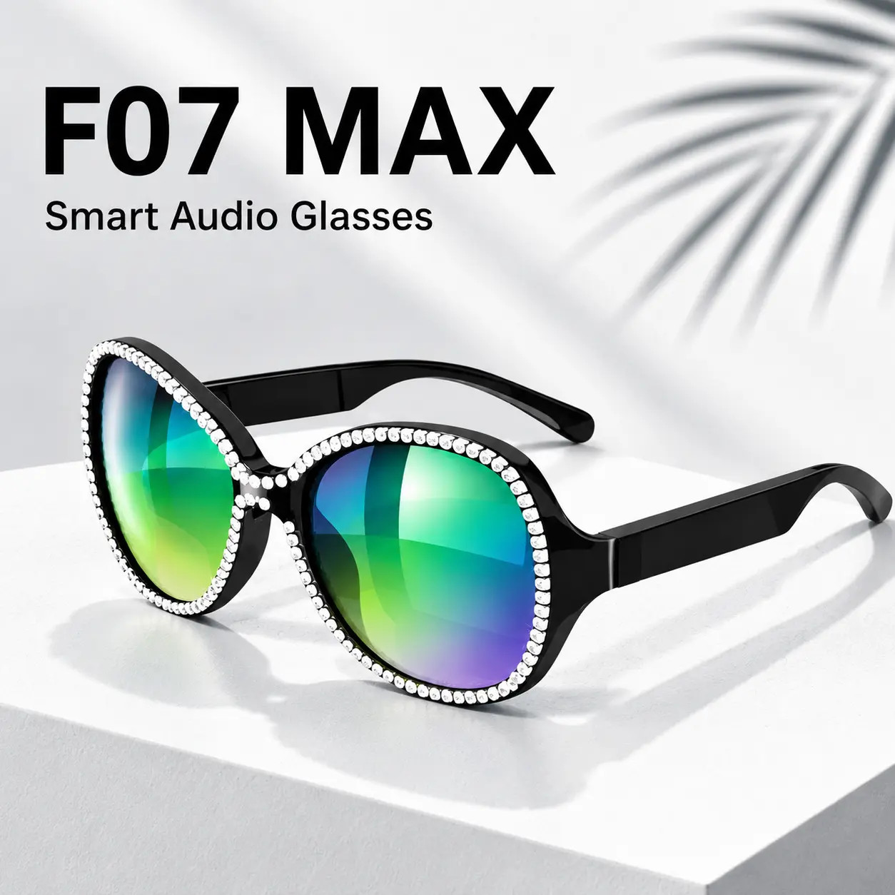F07 MAX Smart Audio Glasses for Women, Wireless Bluetooth Sunglasses with Open Ear Speakers, Hands-Free Call & UV400 Protection, Rhinestone Fashion Smart Eyewear