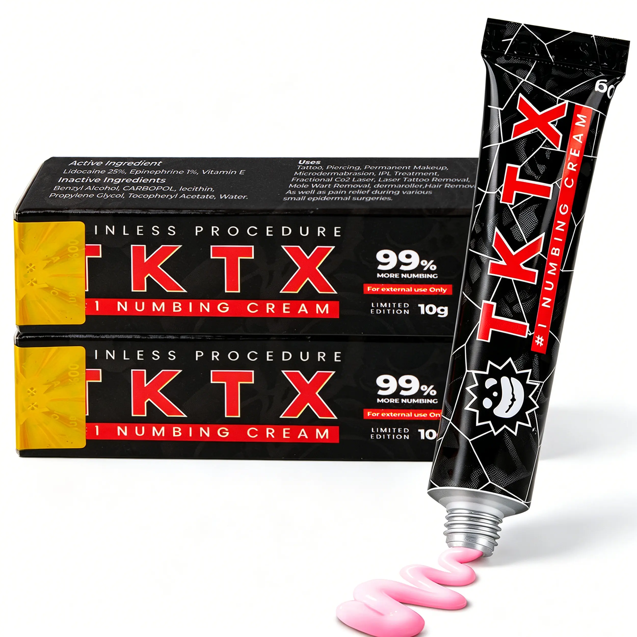 TKTX Tattoo External Cream Black 2 Pack | Limited Edition 99% VeryStrong | For Tattoos | Laser Removal | Waxing | EyebrowThreading | Tattoo Numbing Cream 10g