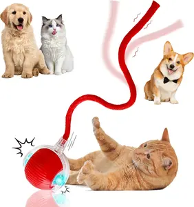 Guyugoey Interactive Electric Automatic Rolling Moving Rechargeable Self Play Stimulation Toy for Cats & Dogs Smart Pet Chase Ball with Speedy Tail Rope for Bored Indoor Pets Enrichment