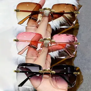 Gradient Lenses 3pcs Frameless Edge-cut Shiny Glasses - Anti-reflective, Glass Reflection Fashion Style, Suitable for Beach and Party