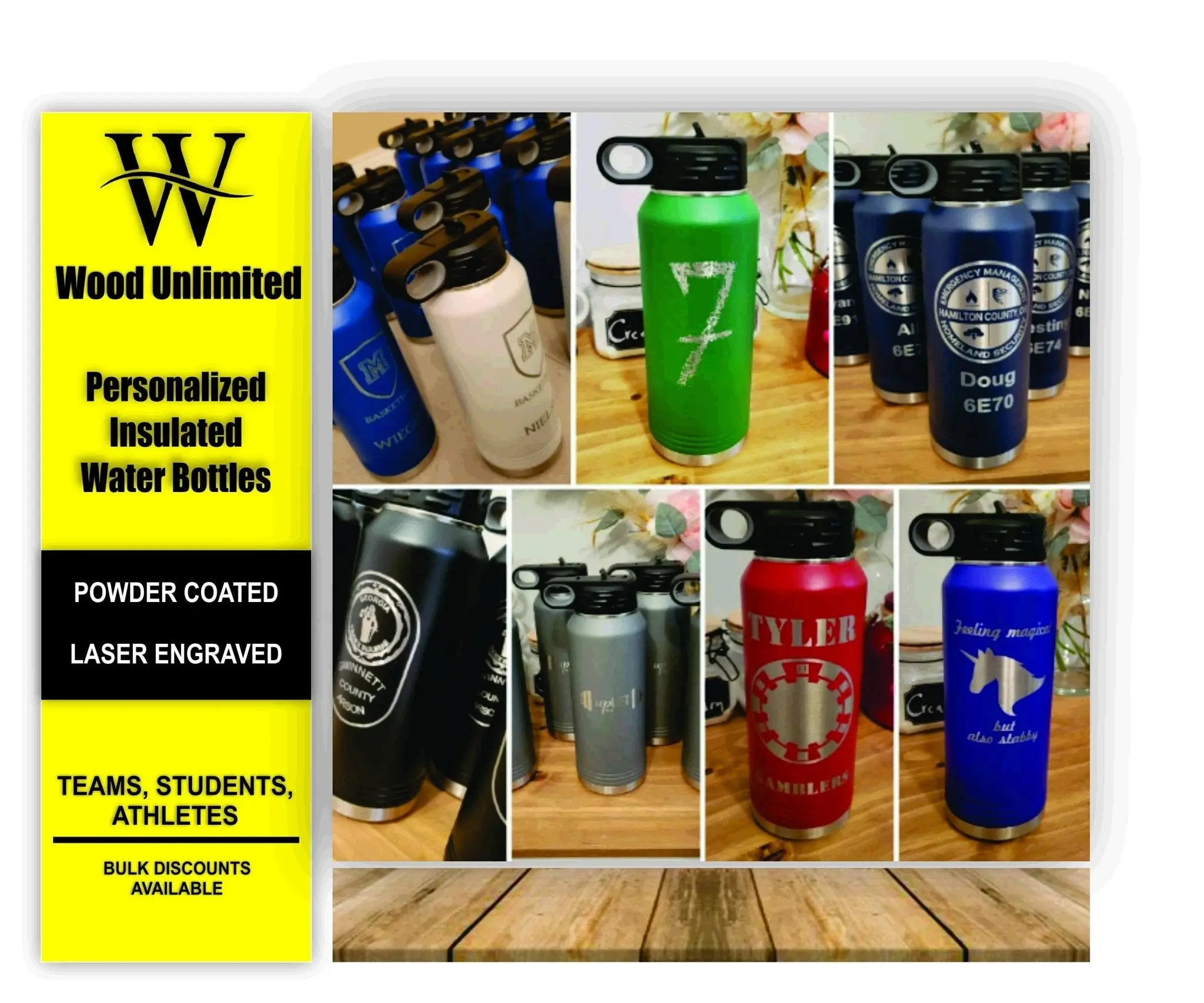 Personalized 32oz Water Bottle, Laser Engraved Bottle, Team Water Bottles, Branded, Bulk Water Bottles, ADD YOUR LOGO or Text