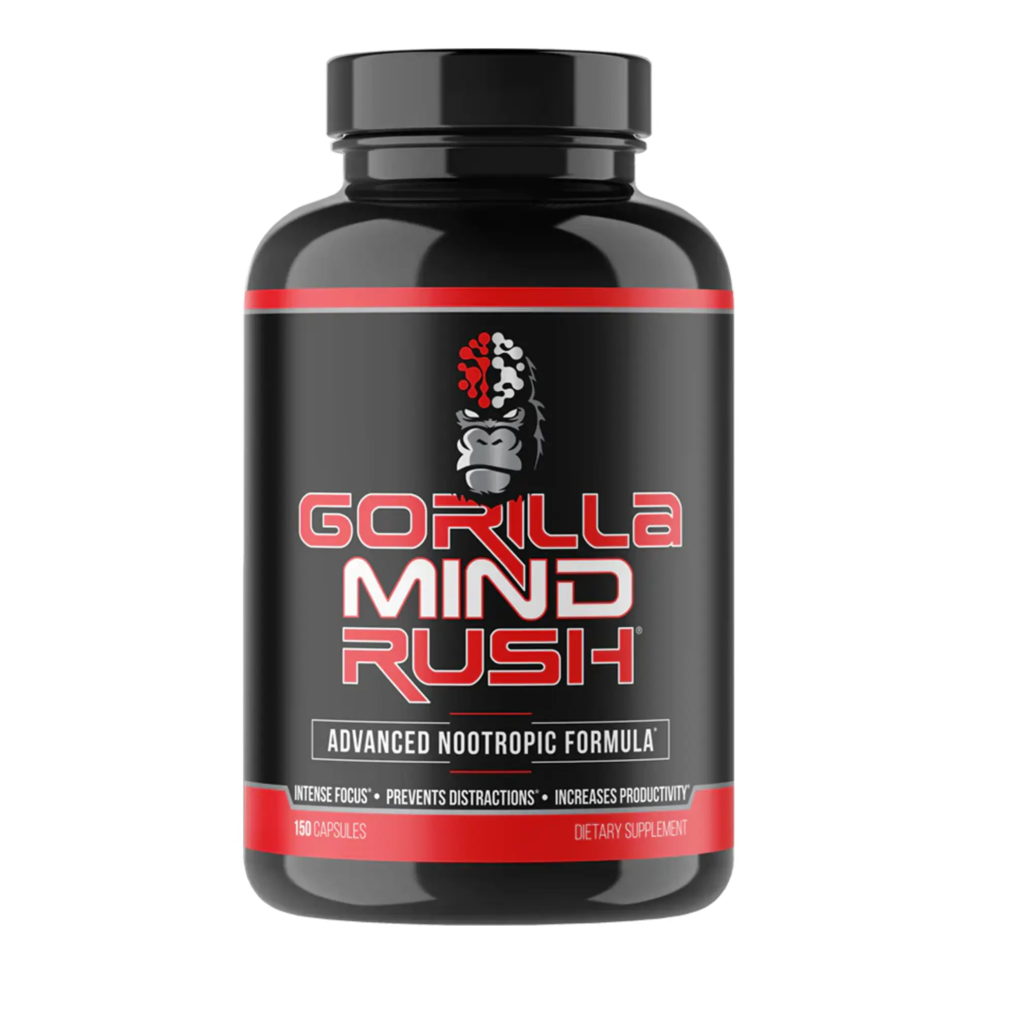 Gorilla Mind Rush Advanced Nootropic Healthy Supplement - Intense Energy and Focus Support, Workout, Sports Nutrition & Training Supplement - 150 Capsules (30 Servings)