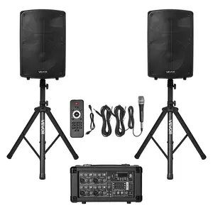 VEVOR Professional PA System,  800W Powered, Sound System Set with 6 Channel Mixer, Dual Speakers, Wireless Bluetooth, Microphone, Compact Stands, USB SD XLR Inputs, Remote Control, for DJs Events