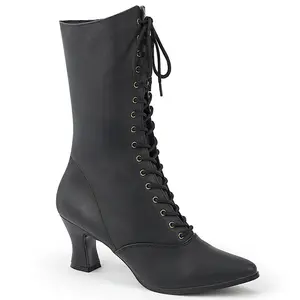 Women's Victorian-120 Lace-Up PU Boot, 2 in Heel, Black Women's Shoe