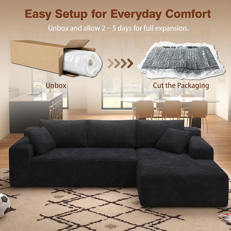 96-in Traditional U-Shaped Memory Foam Sectional Couch - 1-Package Oversized Modular Frame, Compressed Cotton Fabric, Deep Seating, Space-Saving Convertible Sleeper, Cloud-Like Comfort, Apartment Furniture, Sofas Living Room, Living Room Furniture
