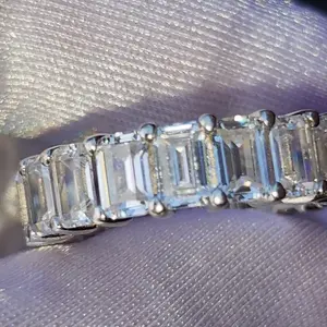 Sterling Silver Lab-Grown White Sapphire Eternity Band, 4mm Emerald Cut