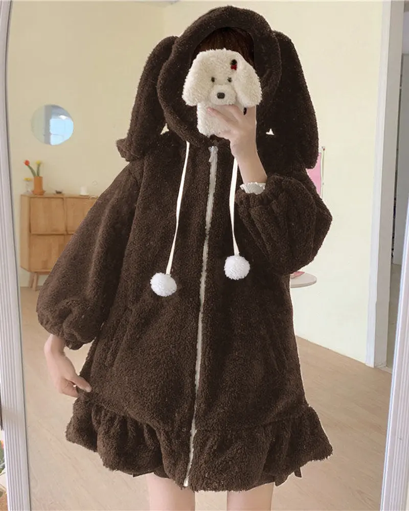 Women's Cute Bunny Ear Hooded Sweatshirt - Casual Comfortable Long-Sleeve Fleece Pullover with Batwing Sleeves, Women's Tops