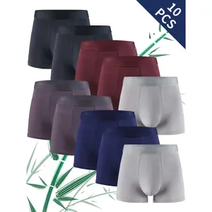 2026 Latest 10-Pack Men's Bamboo Fiber Boxer Briefs Moisture-Wicking Breathable Underwear Soft Stretch Fit Solid Black All-Season Comfort for Active & Casual Wear Youthful Design Classic Boxers Style Smooth Texture Fabric