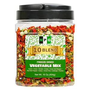 NPG Freeze-Dried Vegetable Soup Mix 16 Oz (1 LB), 10-Blend Dehydrated Vegetables of Carrots, Onions, Tomatoes, Potatoes, Bell Peppers, Celery, Peas, Cabbage & Parsley, Ideal for Soup, Ramen, Stir-Fry, Cooking & Emergency Food Storage Flavor