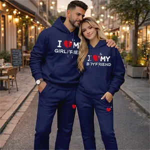 Couple's I Love My Print Hooded Sweatshirt and Drawstring Sweatpants Set, Casual Sportswear, Long-Sleeve Hooded Jacket and Pants, Suitable for Autumn, Winter, and Spring, Everyday Wear, Tracksuit, Casual Athletic Wear