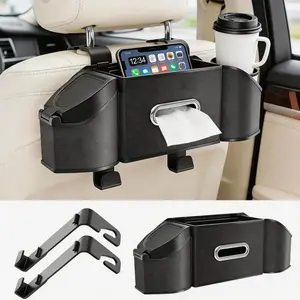 5 in 1 Back Seat Car Organizer with Trash Can, Car Seat Back Storage Box with Cup Holder & Tissue Box Holder for Phone, Snacks, Kids Toys, Universal for SUV Sedan, Keep Car Clean